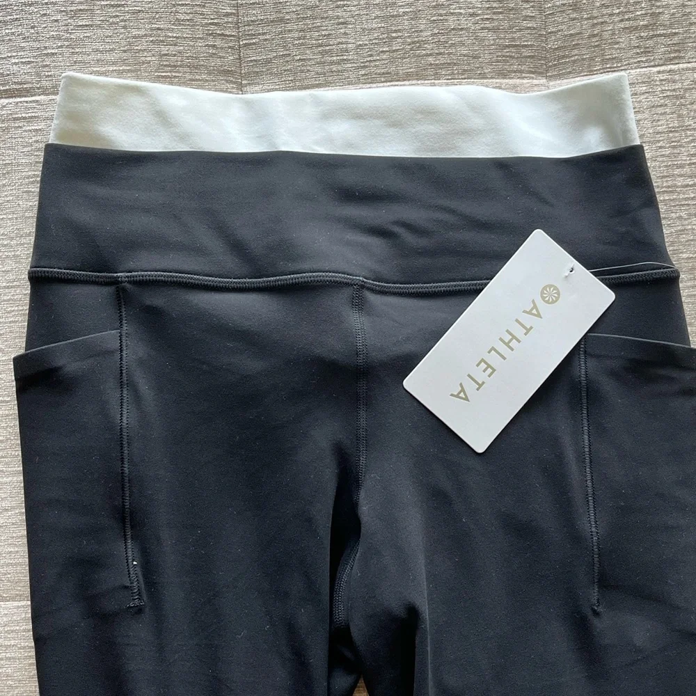Athleta Black Leggings with White Waistband and Cuff Accents - Picture 5 of 6